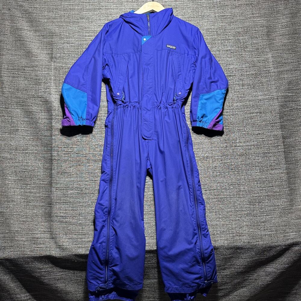 Patagonia Ski Snow Suit Kids Medium Blue Purple One Piece Hooded 65860